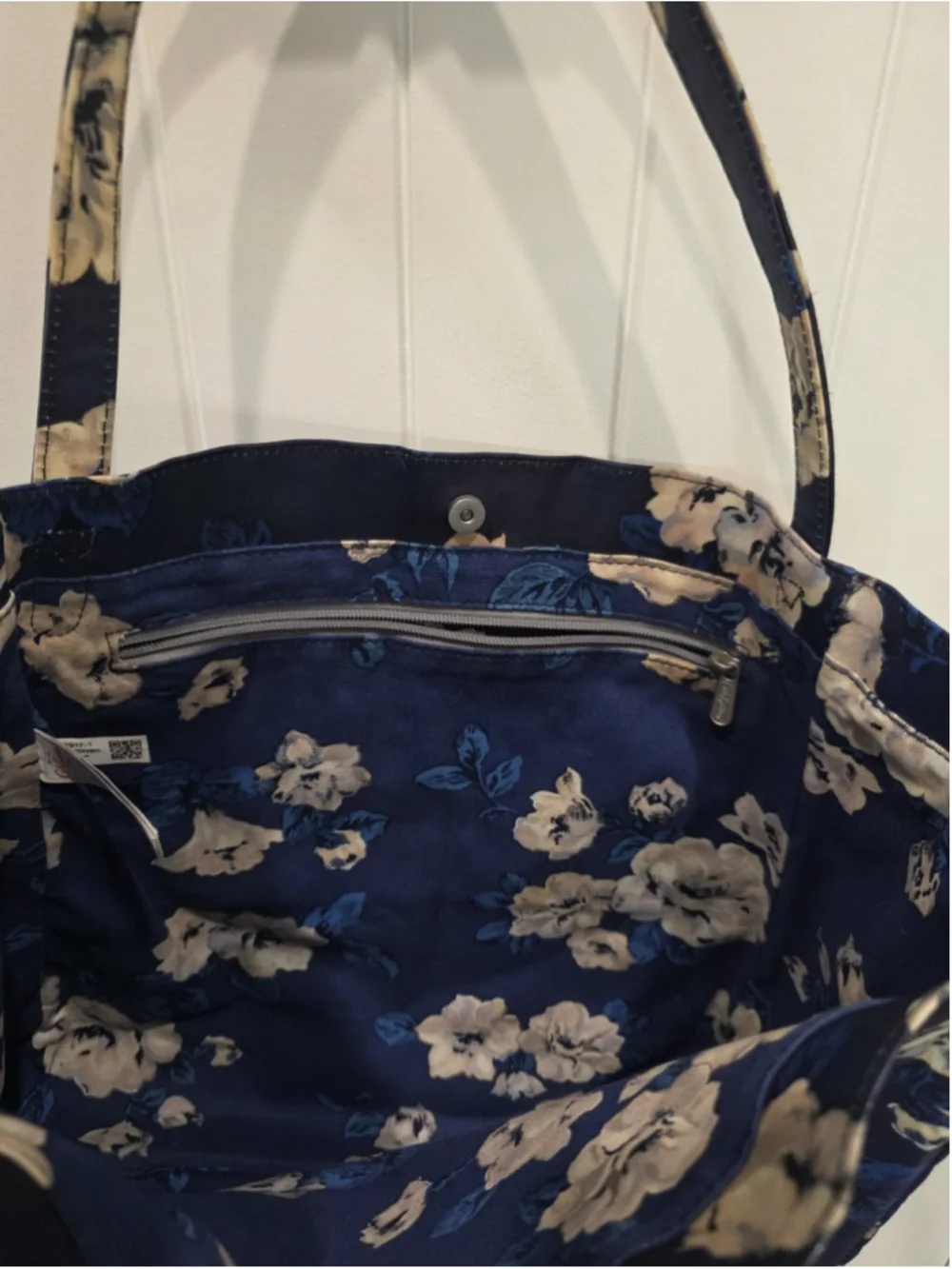 Cath Kidston London Blue Floral Tote Bag Cotton Coated Canvas Shoulder - Read